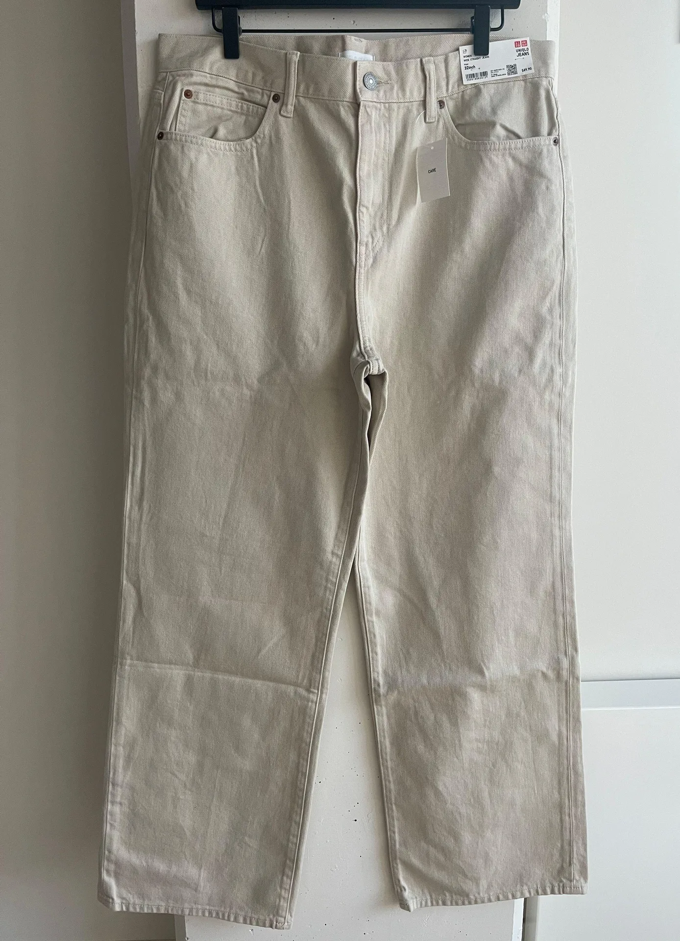 Wide Straight Jeans in Beige Size 32 - Image 2