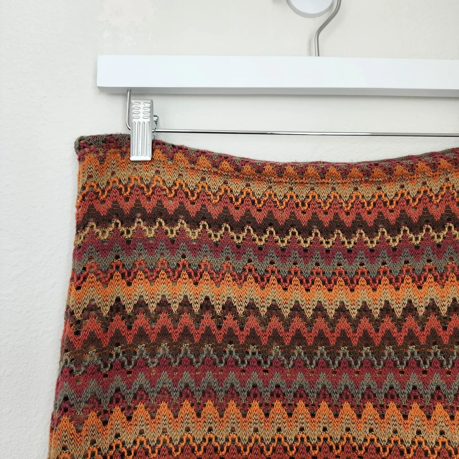 Vintage Y2K Xhilaration Zig Zag Crochet Knit Mini Skirt Fall Brown Orange L - Image 2
