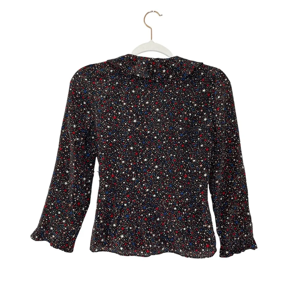 Madewell Silk Ruffle-Hem Wrap Top Size XXS Starry Night Black Red White Blue - Image 7