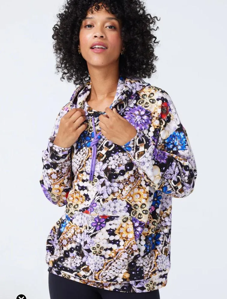 TEREZ Purple Gold Jewels Bling Oversized Hoodie Long Sleeve Women's Size XS - Image 7