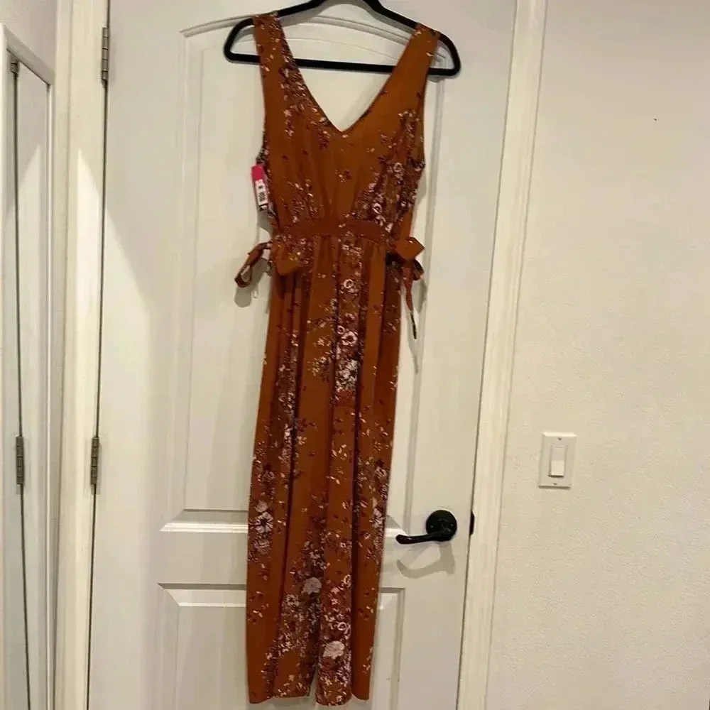 4/$25 NWT Xhilaration Floral Square Neck Sleeveless Tie Front Cropped Jumpsuit S - Image 9