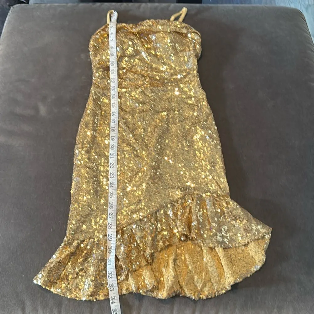 Women’s Gold Sequined Short Homecoming Dress Ruffle Hem Corset Back Size 2 NEW - Image 10