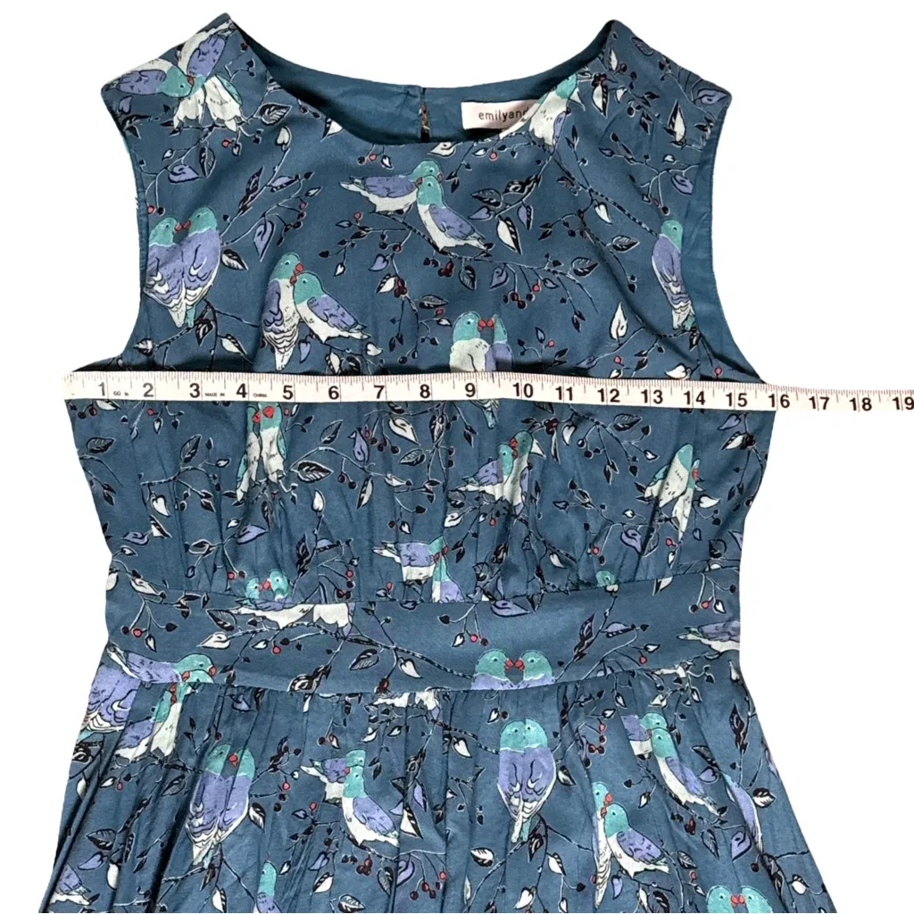 Emily and Fin Bird Print Sleeveless Midi Dress Blue XS - Image 12