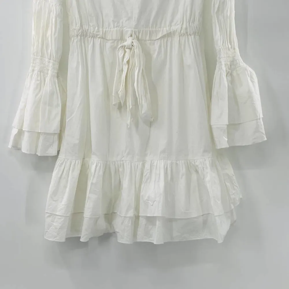 Intermix White Bennet Smocked Sleeve Short Tiered Ruffle Dress Tie Front Sz Sm - Image 7