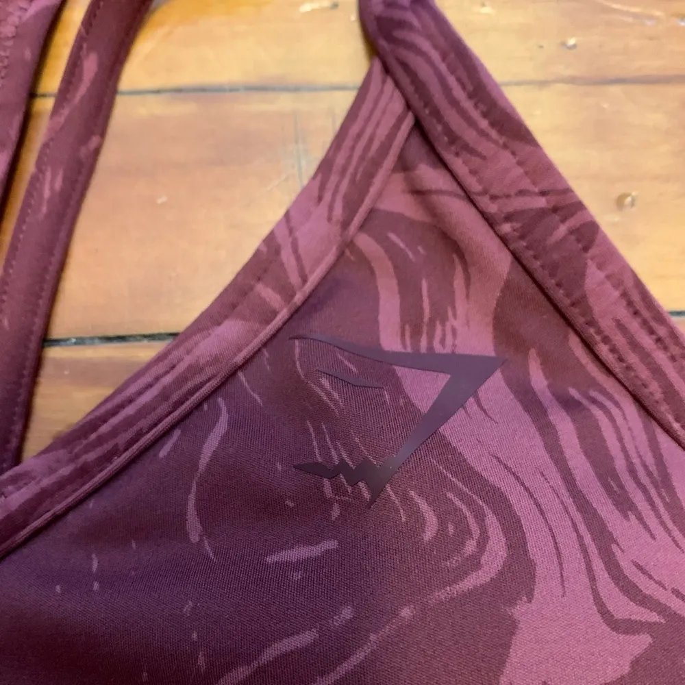 Gymshark GS Power Sports Bra Cherry Brown Print Light Support Size XS - Image 5
