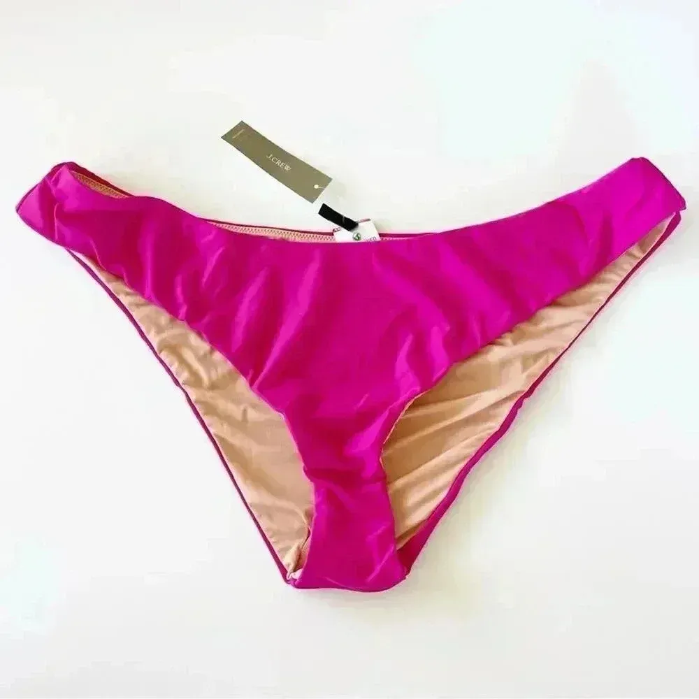 J.Crew Curved waist High Leg Cut cheeky bikini bottom Radiant Fuchsia XXL NWT - Image 3
