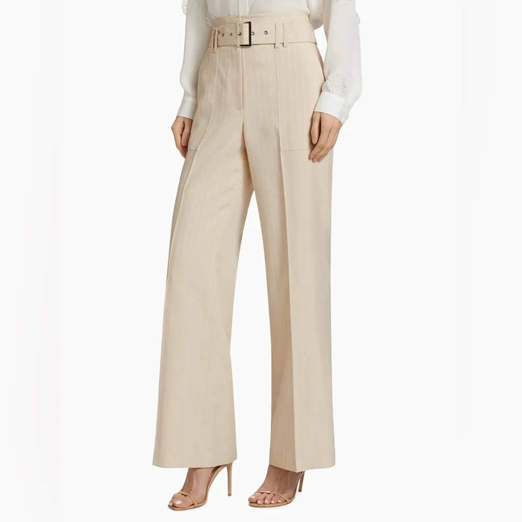 Elie Tahari Diana Pinstriped Belted Pants Sand and White Stripe size 8 NWT $345 - Image 4