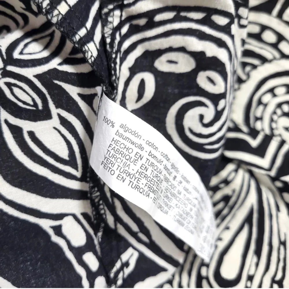 Zara Cotton Floral Button Up Collared Long Sleeve Mini Dress In Black/White - Image 8