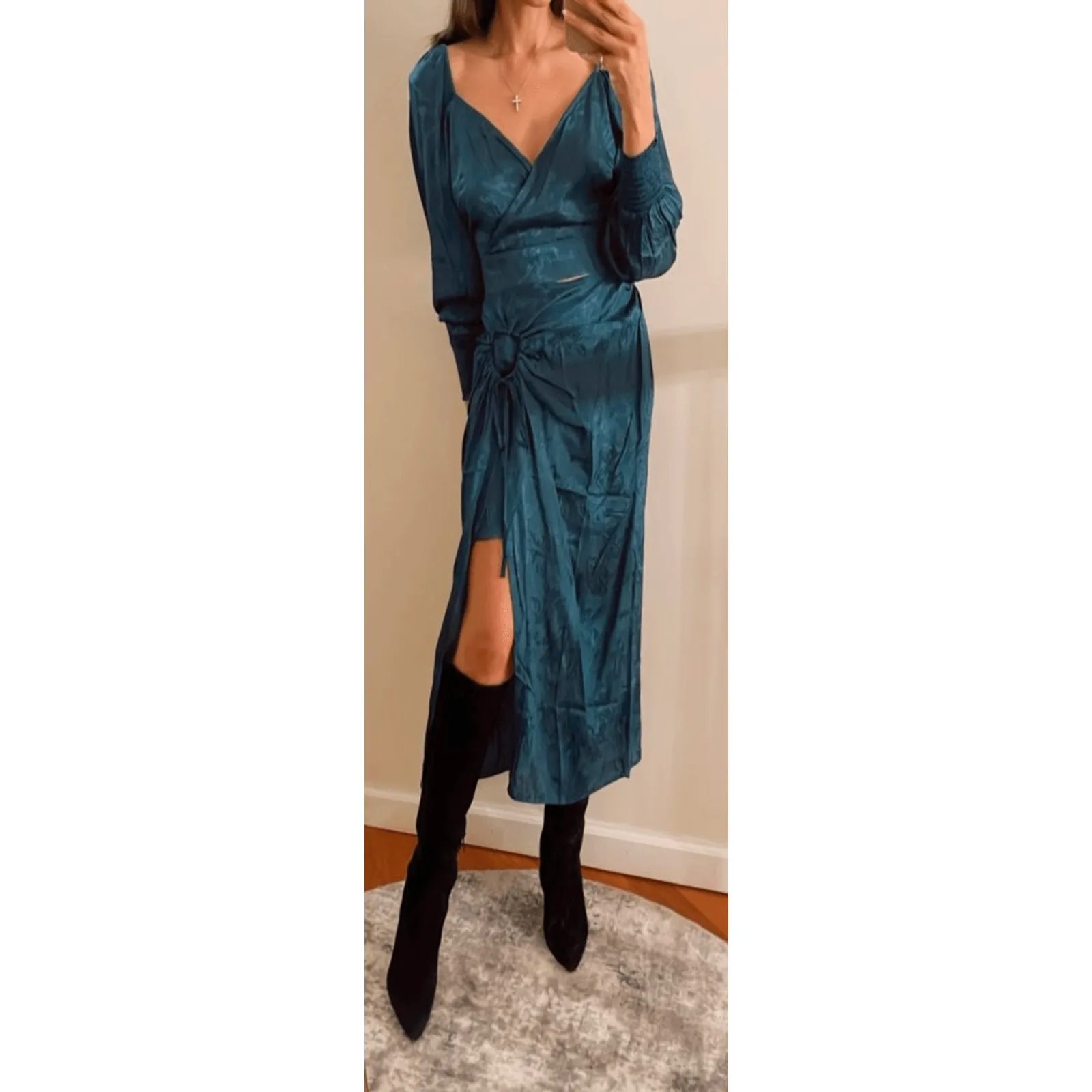 Band of Gypsies, Camille Teal Crop Top with Celene Layered Midi Skirt Small - Image 3