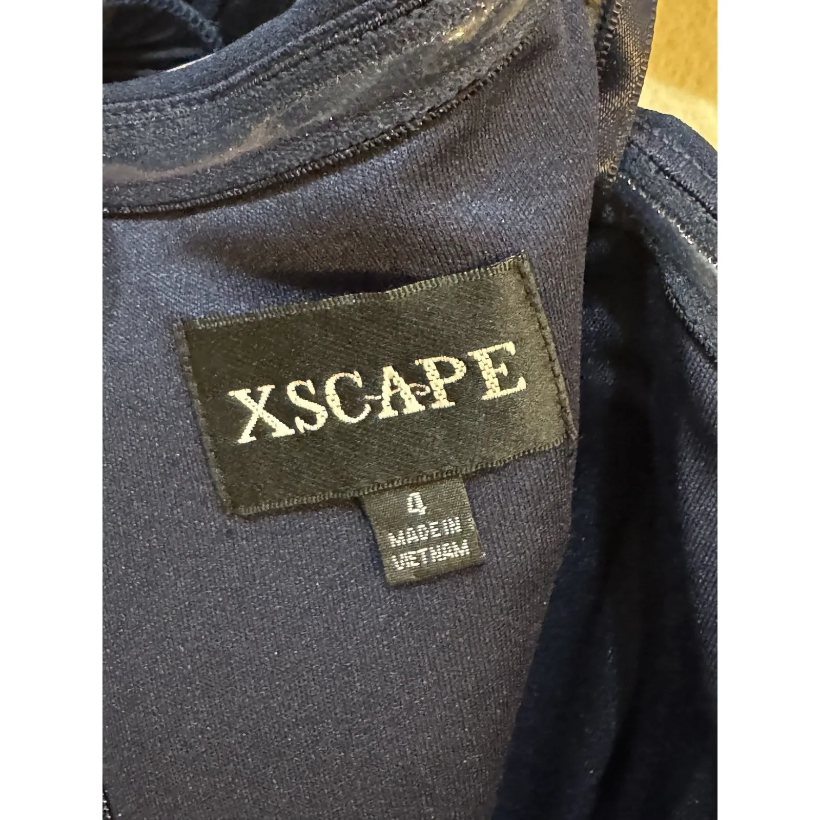 XSCAPE Navy ROSETTE Off the Shoulder RUFFLE Sleeve RUCHED‎ Waist GOWN Size 4 - Image 8