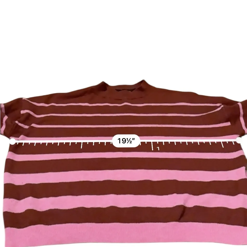 Vero Moda Burgundy & Pink Striped Crewneck Long Sleeve Cropped Sweater Sz XS - Image 8