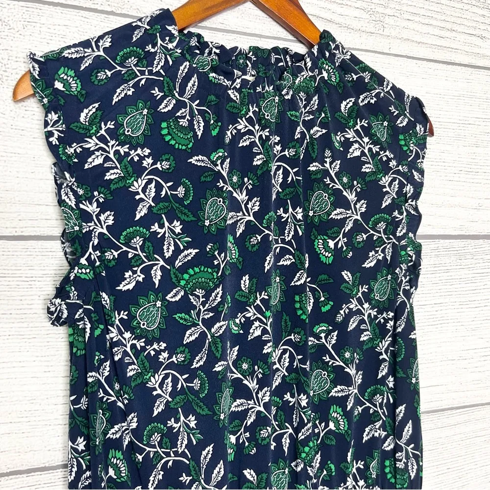 Michael Kors Navy Blue Floral Sleeveless Boho Midi Dress w/ Smocked Waist Large - Image 3