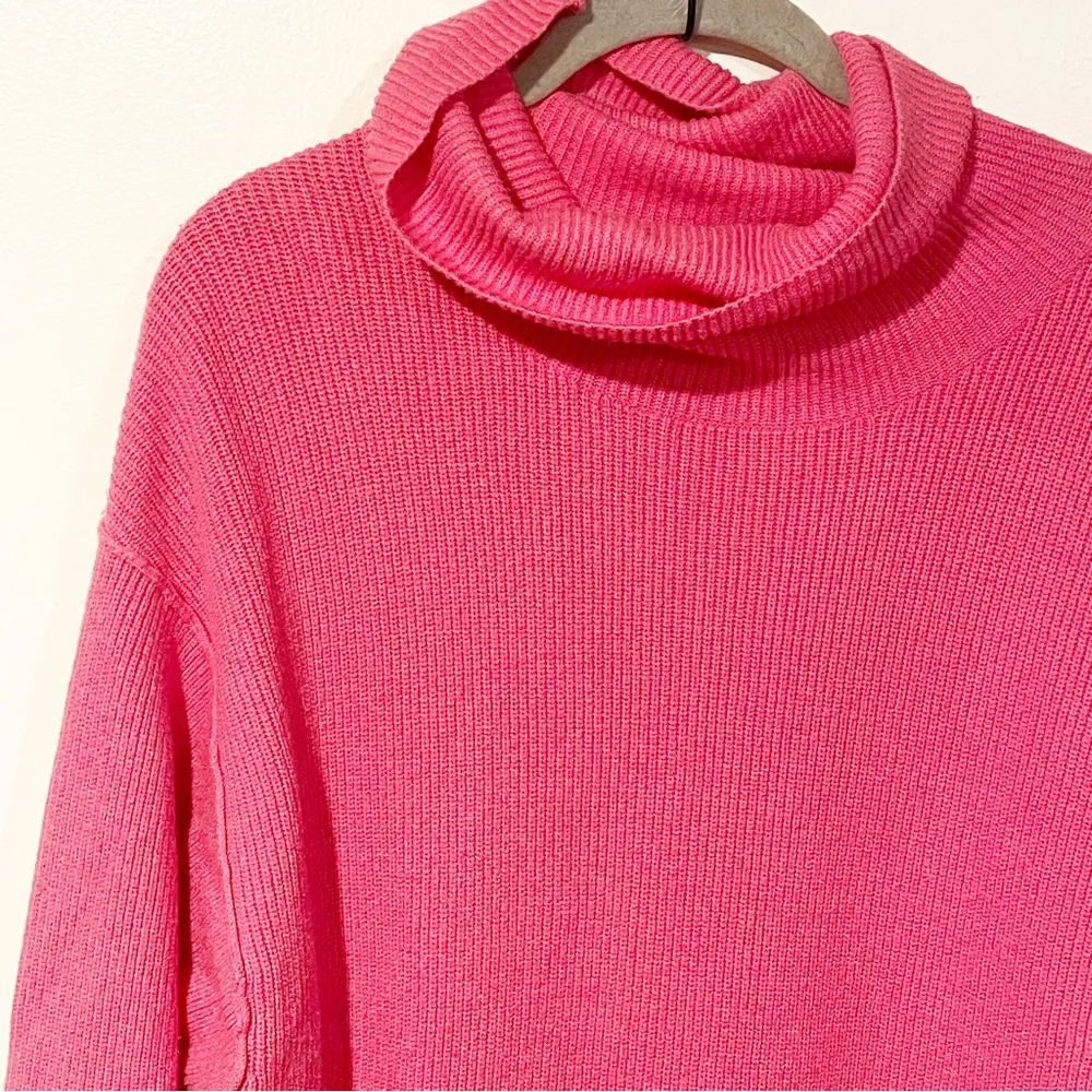 Free People Size XS Pink Ottoman Slouchy Ribbed Mock Neck Sweater Tunic - Image 2