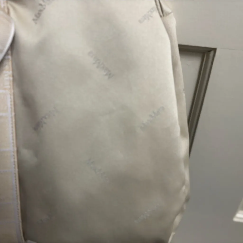 MaxMara Beige Tan Leather Canvas Shoulder Bag Stripe Checkered - Image 8