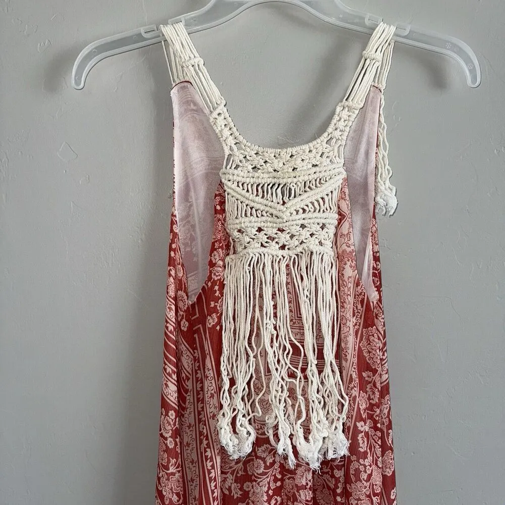 Zara Paisley Fringe Maxi Dress Woman Size XS-S Sleeveless Red White Sleeveless - Image 4