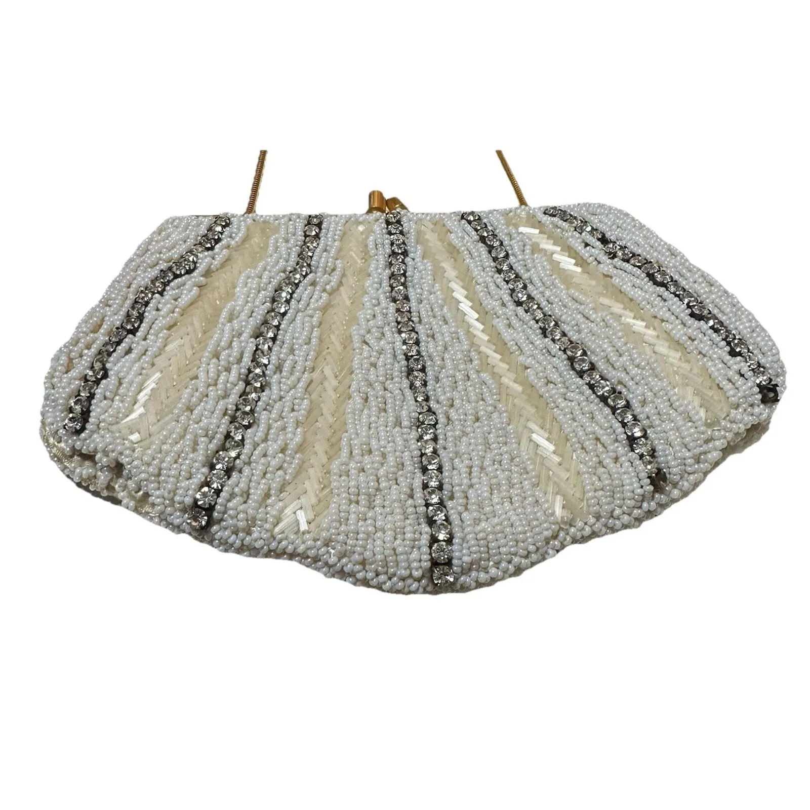 Vtg Beaded La Regale Clam Shell Pinch Style Evening Cocktail Purse Clutch 1950s - Image 3