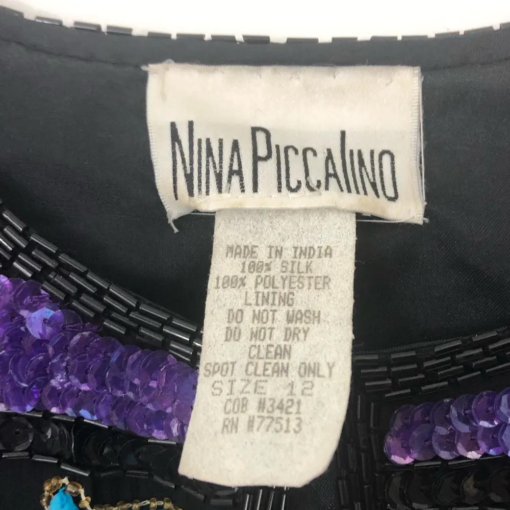 Vintage Sequin Beaded Silk Embellished Jacket Black Size 12 - Image 7