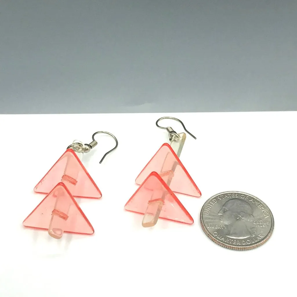 Vintage Acrylic Sculptural Abstract Dangle Earrings, Clear and Neon Pink OOAK - Image 5