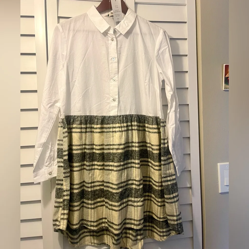 NWT Flannel Plaid Cream Shirt Dress Size 6 $118 Dark Academia Cotton coquette - Image 4