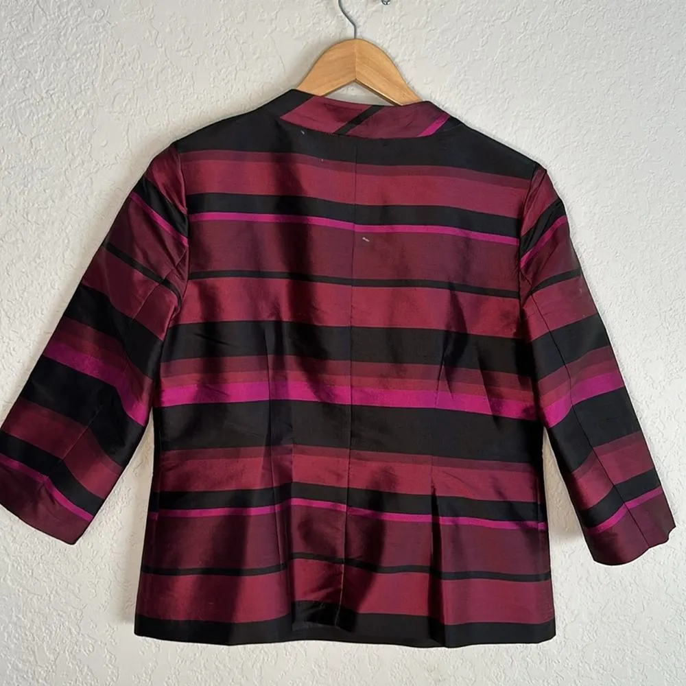 Talbots 100% Silk Blouse Pink Black Stripe 3/4 Sleeve Dupioni Cocktail Party Top - Image 5