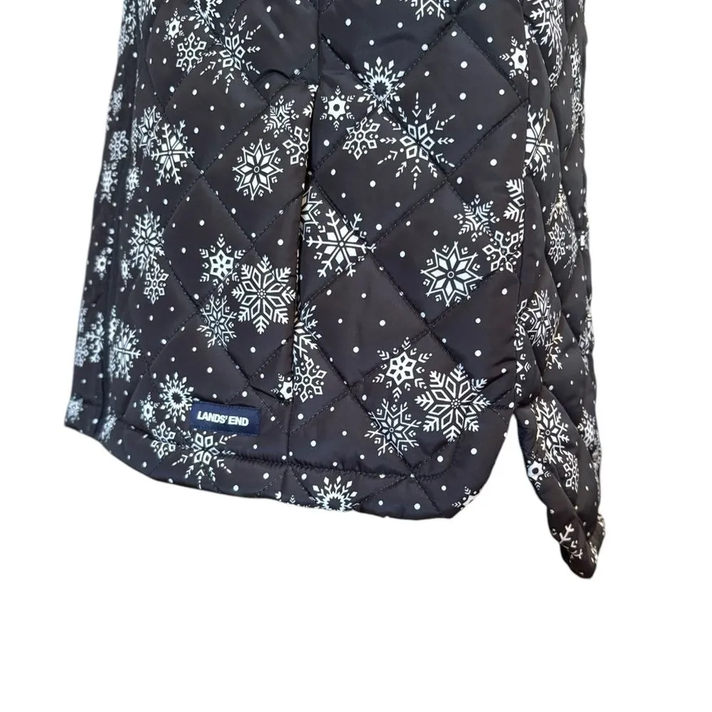 Lands End Insulated Vest Black White Snowflakes Womens Size Medium Petite New - Image 5