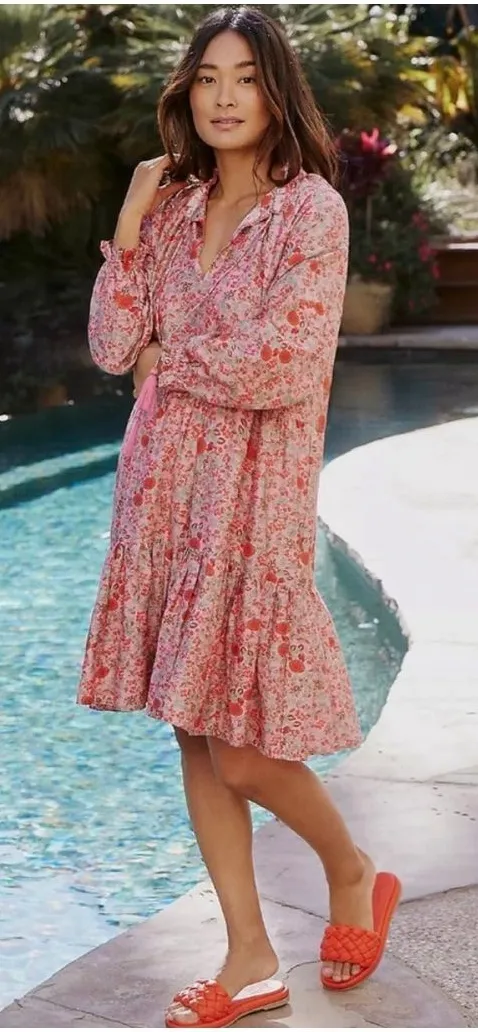 Roller Rabbit Rhody Janni cotton floral tiered long sleeve dress small - Image 1