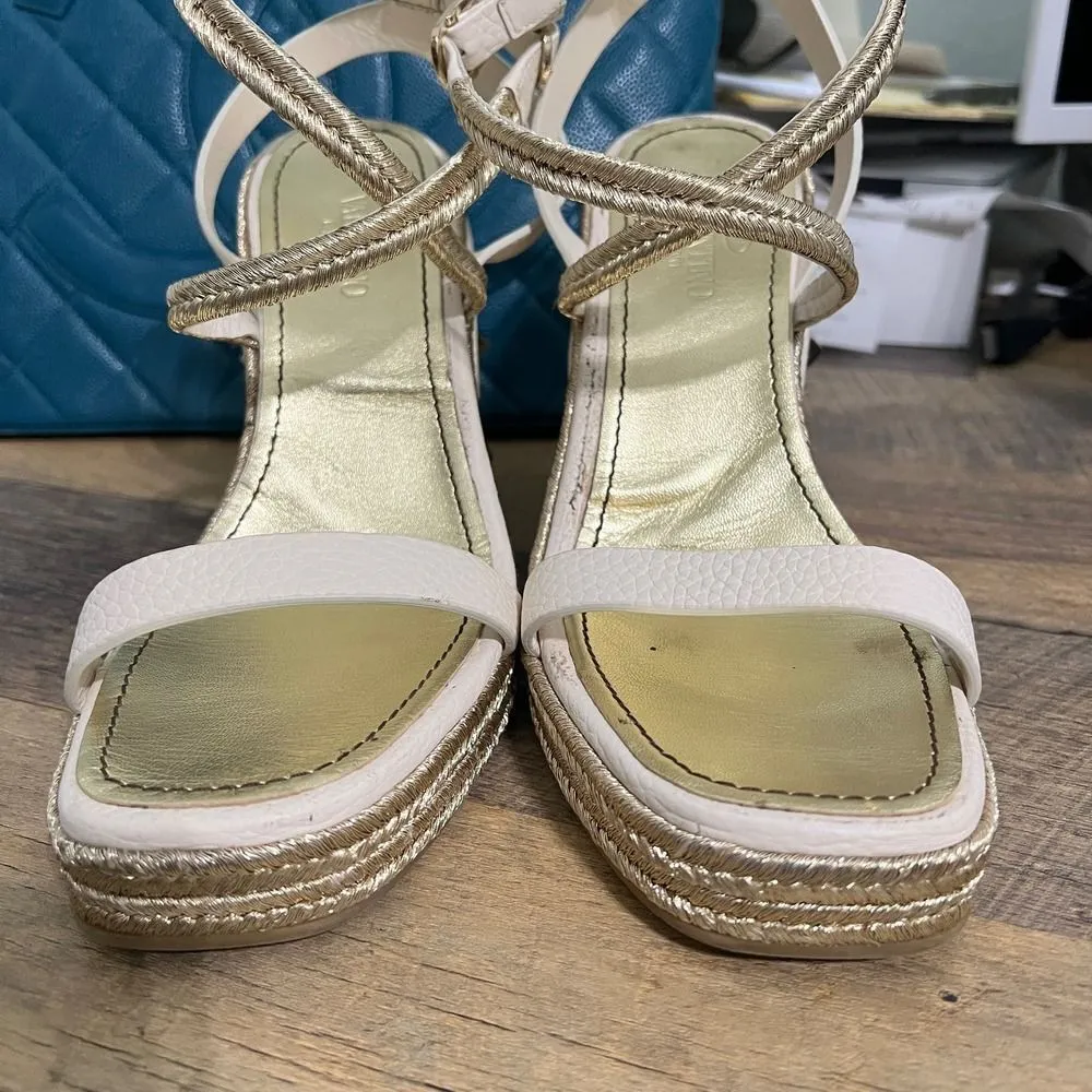 Valentino Garavani Womens Roman Stud Wedge Espadrilles Size 39.5 Cream/Gold - Image 4