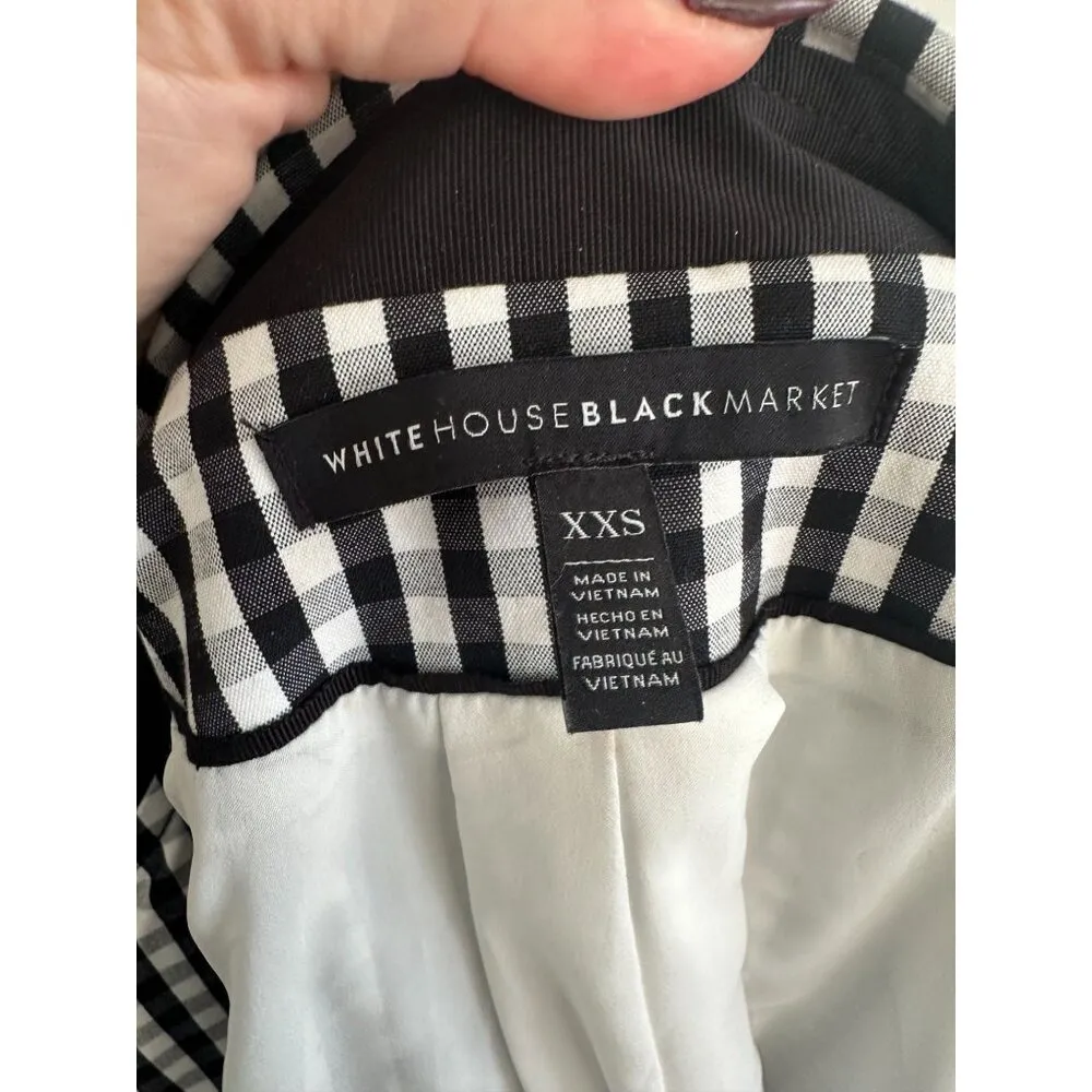 WHITE HOUSE BLACK MARKET WHBM Black White Gingham Plaid Trench Coat Jacket Size - Image 4