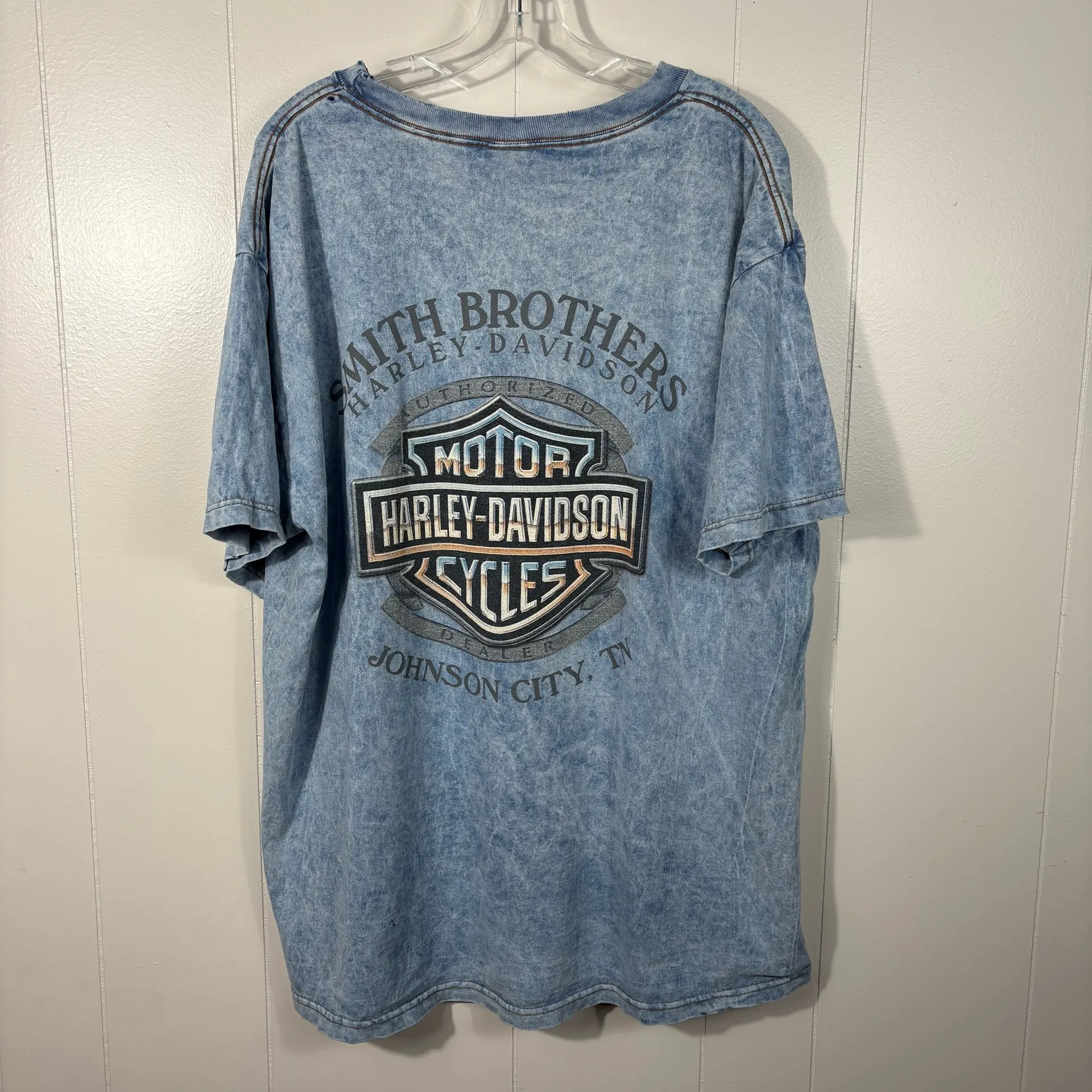 Harley Davidson USA Made Vintage Blue Acid Wash Grunge Graphic T-Shirt XL Biker - Image 6
