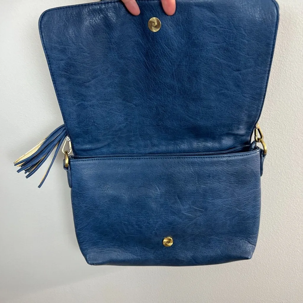 Urban Expressions Crossbody Bag Certified Vegan Leather Blue Brass Chain Studded - Image 5