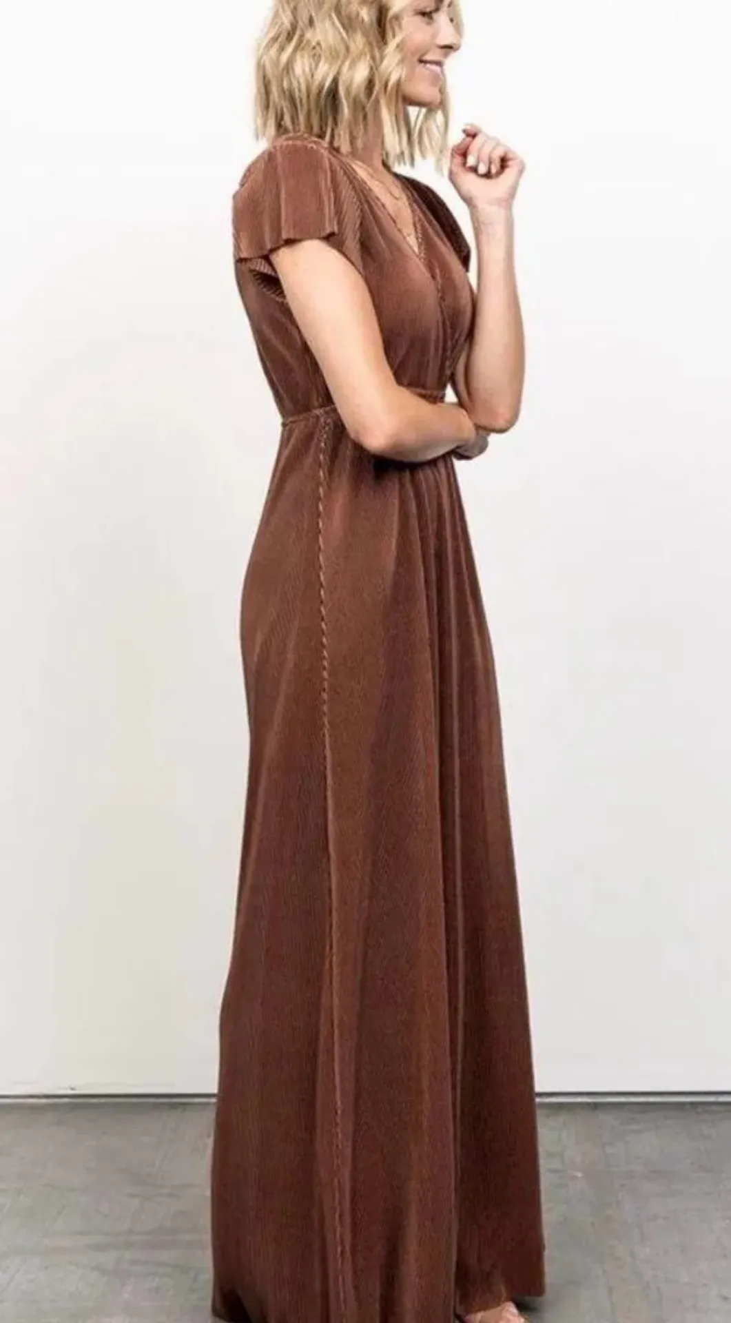 Baltic Born Baltic Brown Athena Brown Pleated Maxi Dress - Image 3