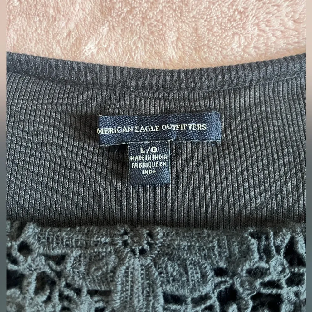 American Eagle Grey Long Sleeve Baby Tee - Image 3