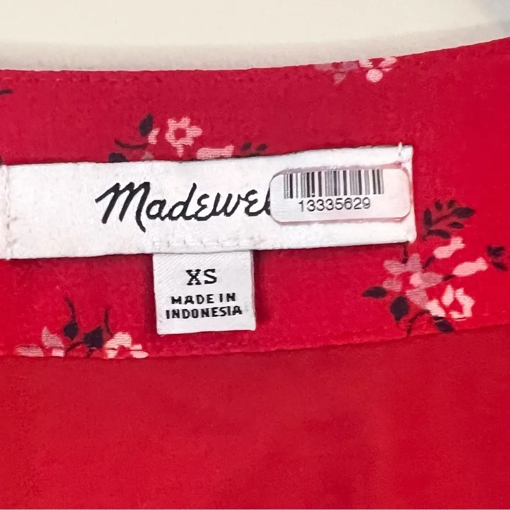 Madewell Floral Print Peplum Blouse Long Sleeve V Neck Red Top XS Romantic Class - Image 5