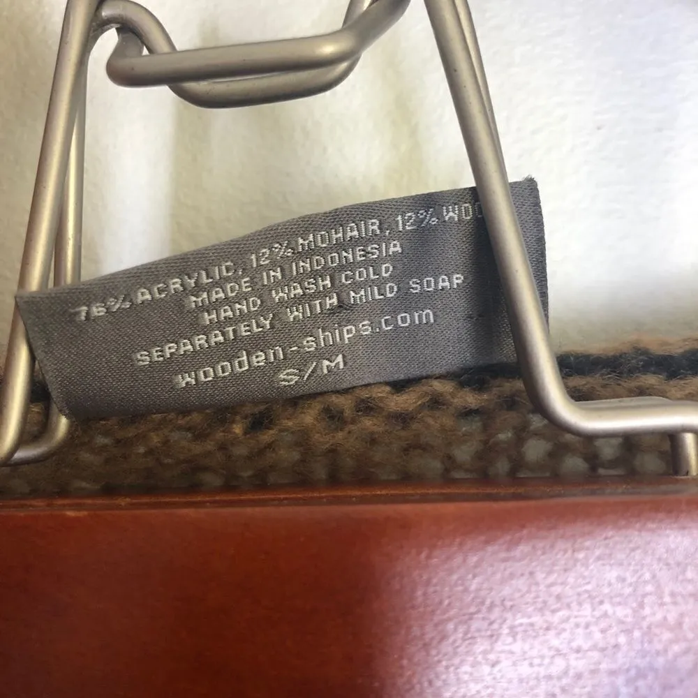 Wooden Ship Brown Knit Pocket Crewneck Sweater S M Small Medium Soft Tan - Image 6