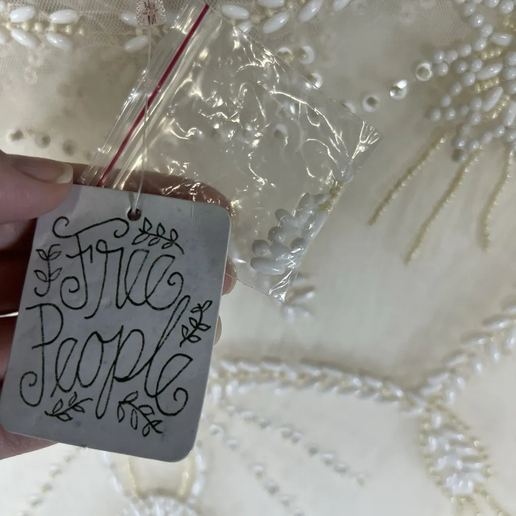 Free‎ People Top Womens Cream Sheer Beaded Mesh Boho Lace Top Size M NWT Boho - Image 7