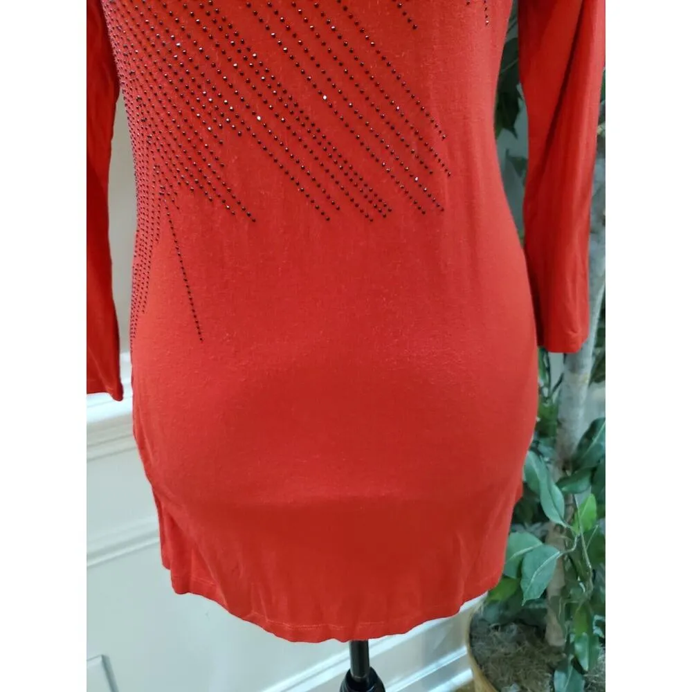 Kenneth Cole Women's Red Beaded Rayon Round Neck Long Sleeve Top Blouse Medium - Image 3