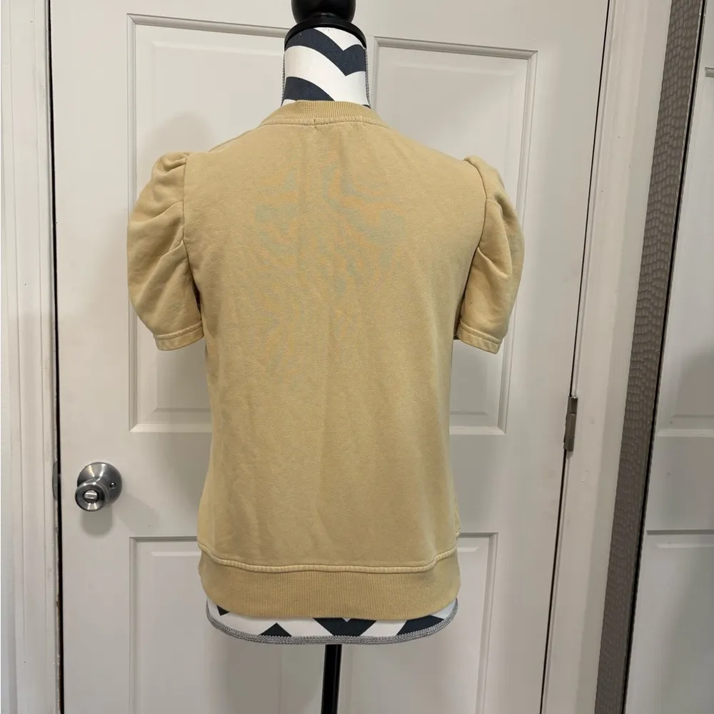 Cynthia Rowley Tan Puff Sleeve Top Short Sleeve Sweatshirt Material Crew Neck - Image 4