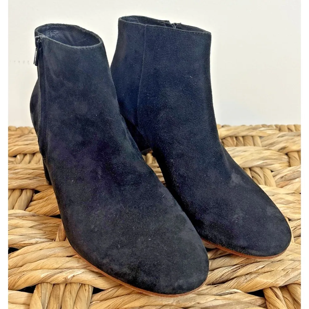 Loeffler Randall Booties Sz 7 Black Suede Block Heel Zip Side Boots Shoes Classy - Image 3