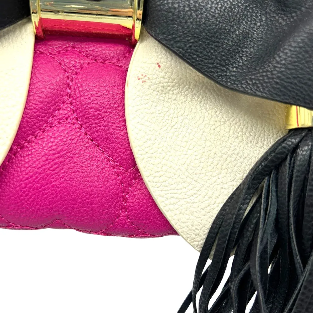 BETSEY JOHNSON PINK CREAM BLACK BOW HAND SHOULDER CROSSBODY BAG - Image 3