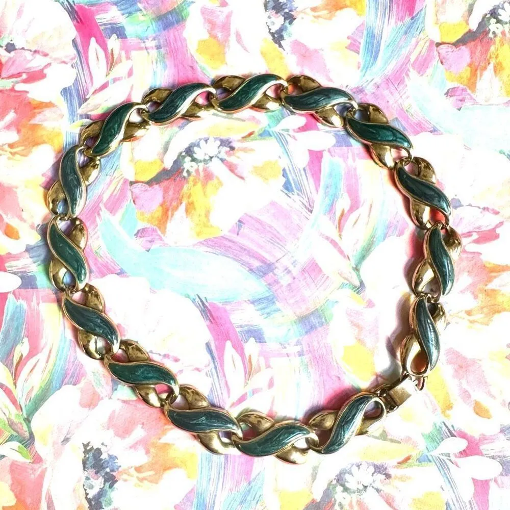 Silver tone and blue link collar necklace - Image 6