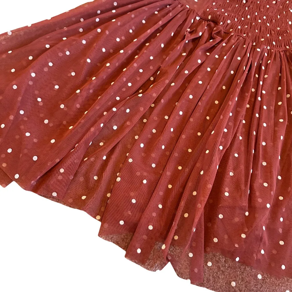 Free People Rust Orange Polka Dot Babydoll Top Sheer Chiffon Size Small Women's - Image 4