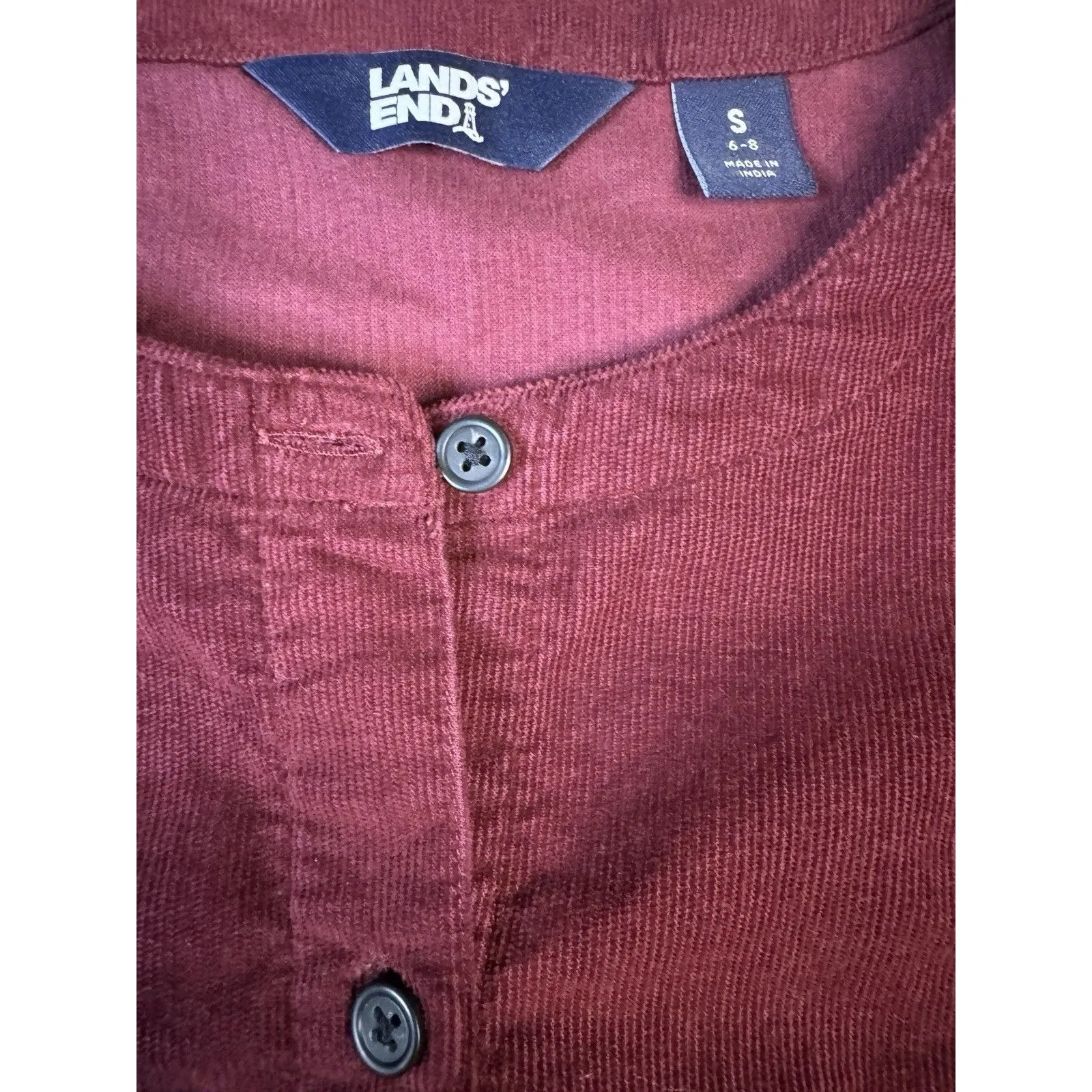 Lands' End Corduroy Pullover Blouse‎ Top Long Sleeve Small Button Front Burgundy - Image 3