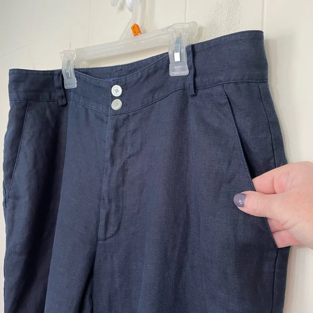 Chaps Linen Trousers Pants Pockets Dark Blue Minimal Coastal Grandma Size 12 - Image 11