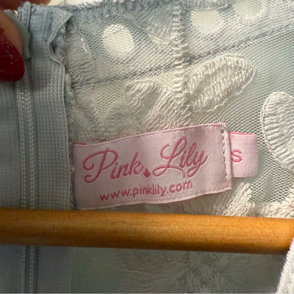 Pink Lily Maxi Dress Lace Grey Off White‎ Boho Sheer Short Sleeve Deep V-Neck S - Image 8