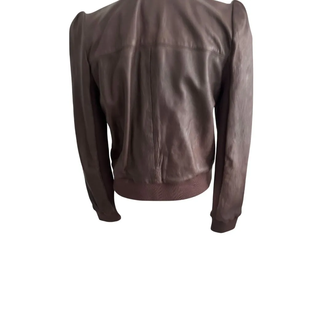 HINGE Women's Brown Leather Zip Jacket Size Medium - Image 6