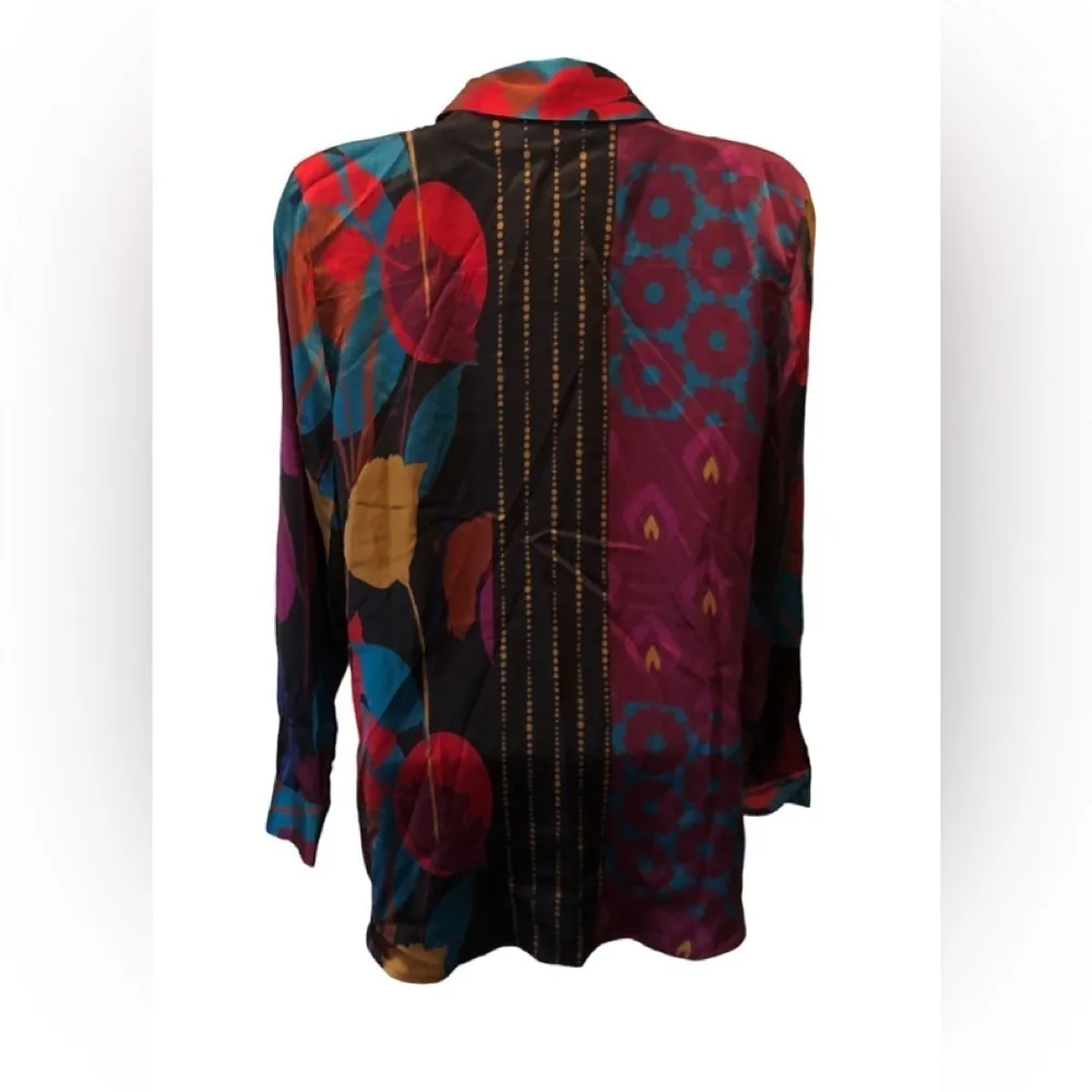 Soft Surroundings 100% SIlK Floral LS Blouse M Colorful Career Business Career - Image 3