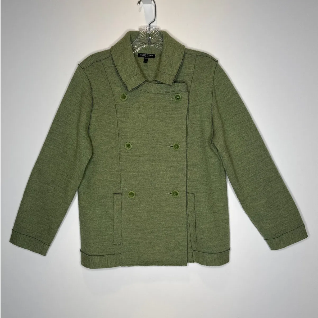 Eileen Fisher Petite Merino Wool Double-Breasted Peacoat Sweater Jacket medium P - Image 3