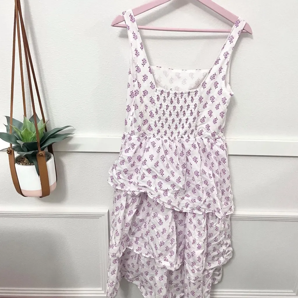 J Crew Factory White Purple Floral Sleeveless Tiered Midi Dress CK670 Size 8 - Image 7