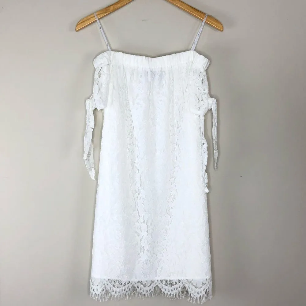 Lulu’s Divine to Five White Lace Shift Dress Off the Shoulder NWT size Small - Image 3