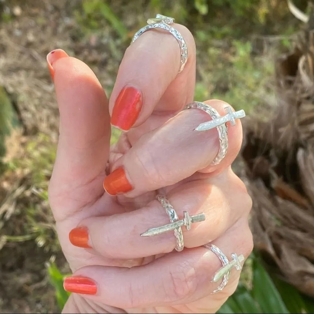 Sterling Silver Plated Renaissance Medieval sword Rings Silver - Image 2